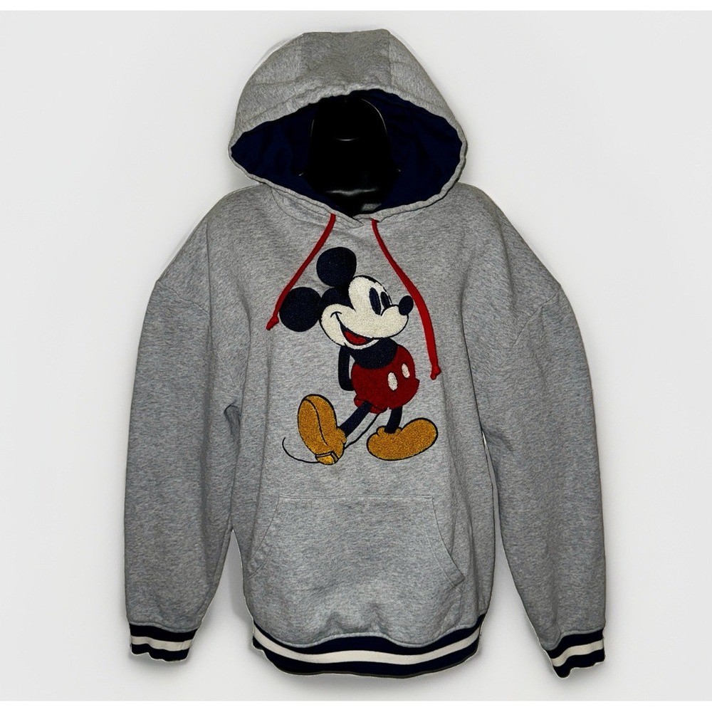 Disneyland Park L Retro Mickey Mouse Gray 3D Chenille Varsity Patch Hoodie Baggy